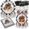 168 Pcs Thanksgiving Buffalo Plaid Disposable Party Supplies for 24 Guests (Plates, Napkins, Cups & Cutlery)